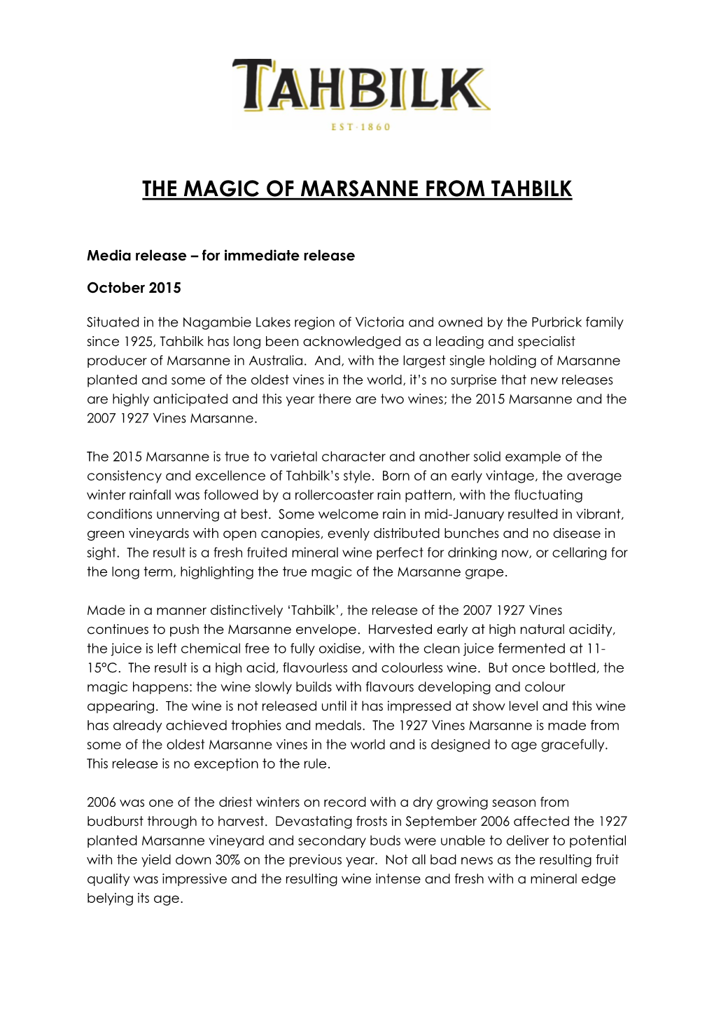 The Magic of Marsanne from Tahbilk
