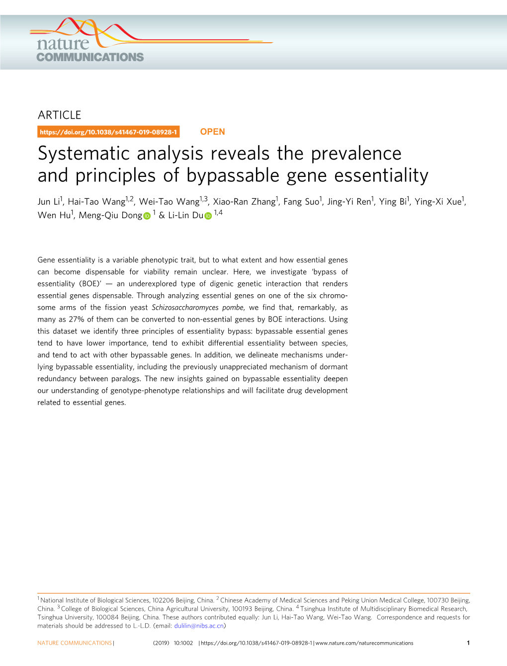 Systematic Analysis Reveals the Prevalence and Principles of Bypassable Gene Essentiality