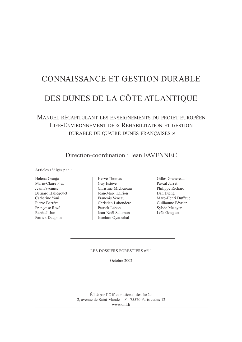 Connaissance Et Gestion Durable Des Dunes De La Côte Atlantique