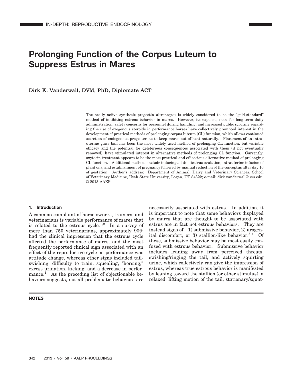 Prolonging Function of the Corpus Luteum to Suppress Estrus in Mares