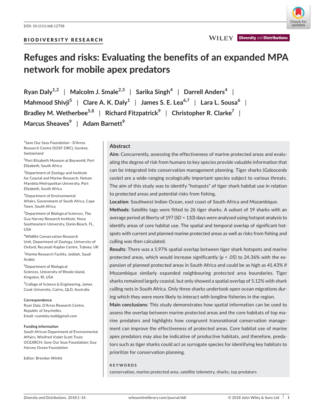 Refuges and Risks: Evaluating the Benefits of an Expanded MPA Network for Mobile Apex Predators