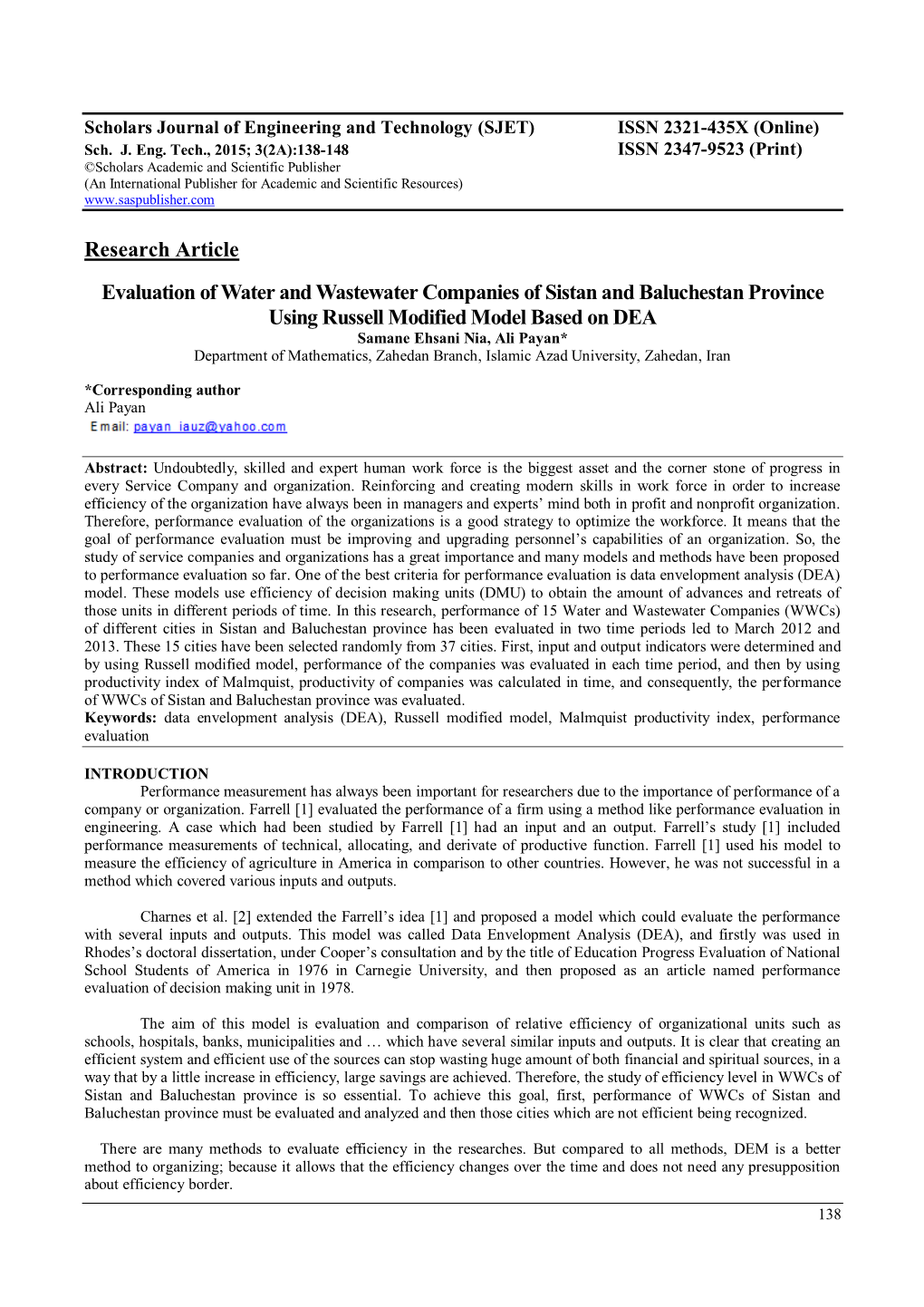 Research Article Evaluation of Water and Wastewater Companies Of