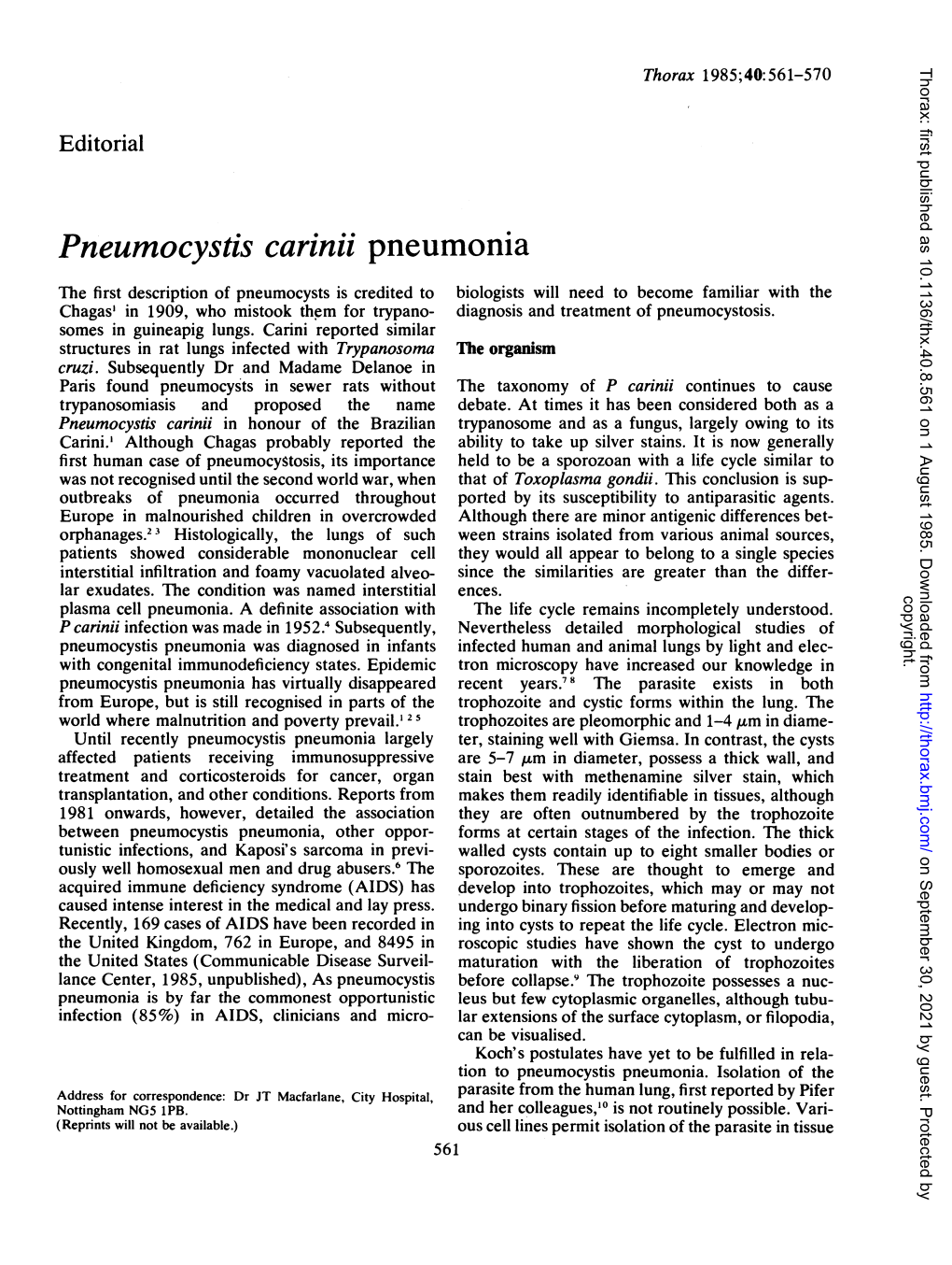 Pneumocystis Carinii Pneumonia