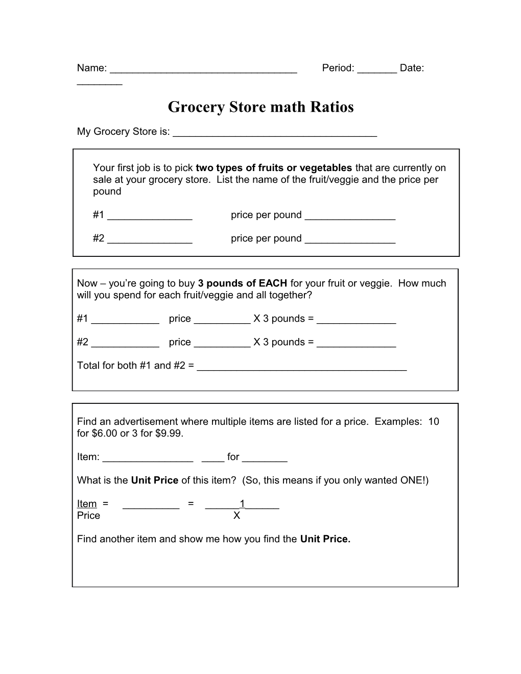Grocery Store Math Ratios