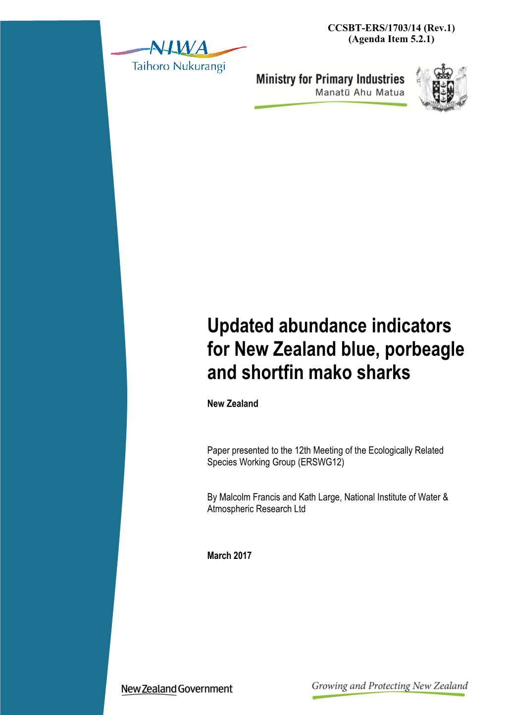 Updated Abundance Indicators for New Zealand Blue Porbeagle And