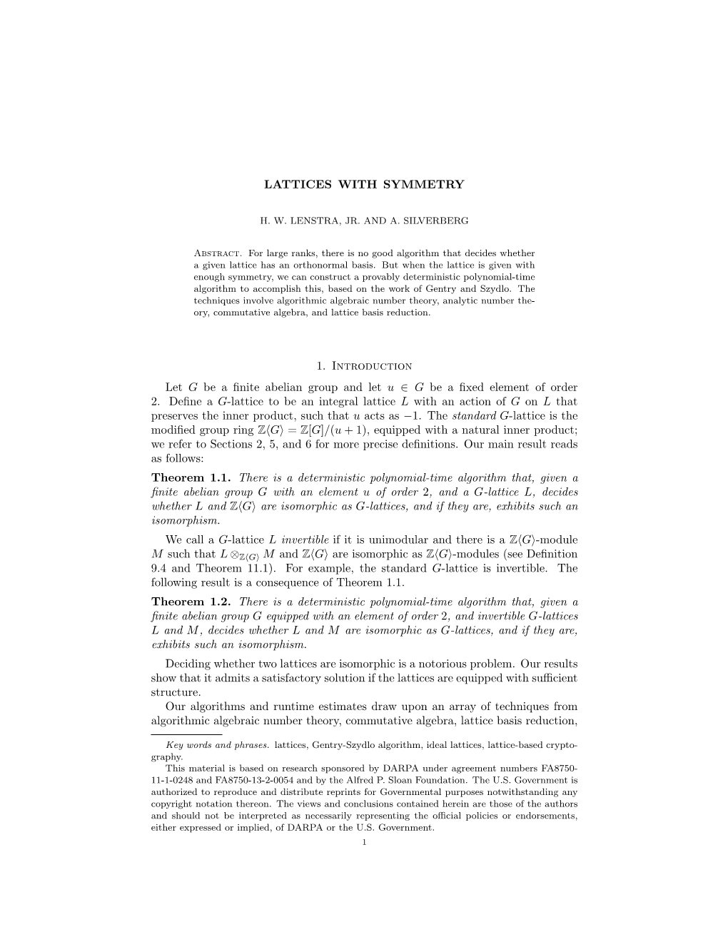 LATTICES with SYMMETRY 1. Introduction Let G Be a Finite