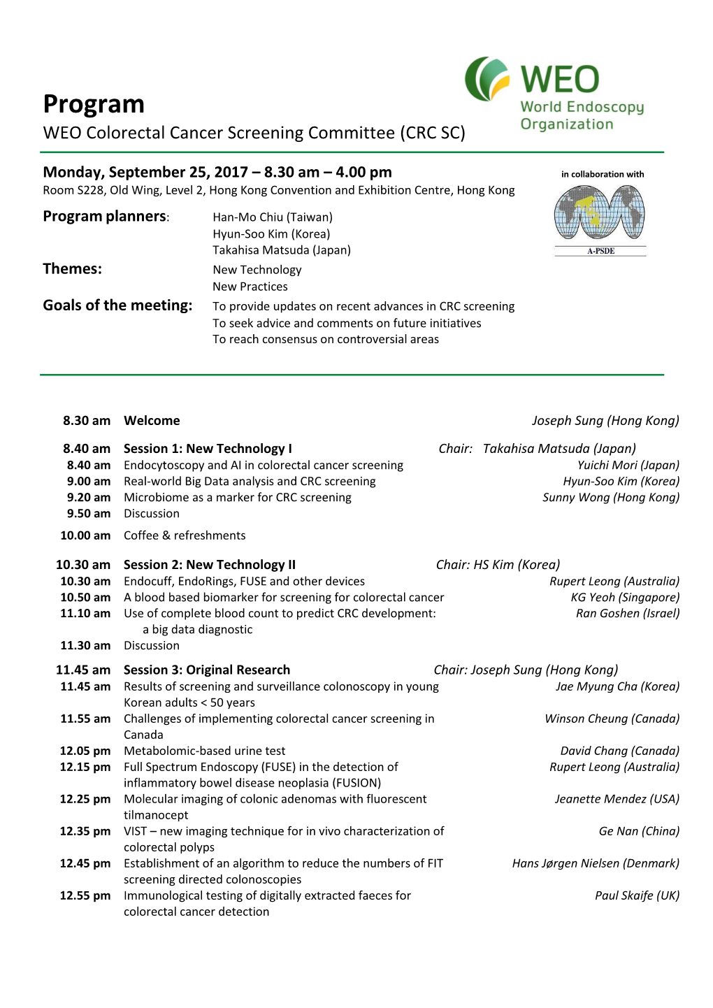 Program WEO Colorectal Cancer Screening Committee (CRC SC)