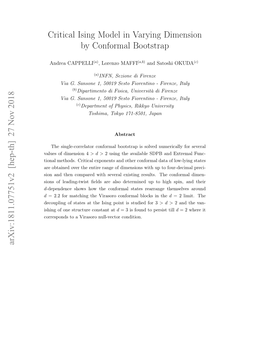 Critical Ising Model in Varying Dimension by Conformal Bootstrap