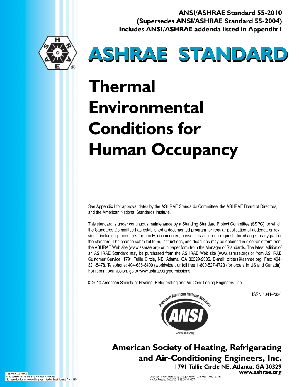 ANSI/ASHRAE Standard 55-2010