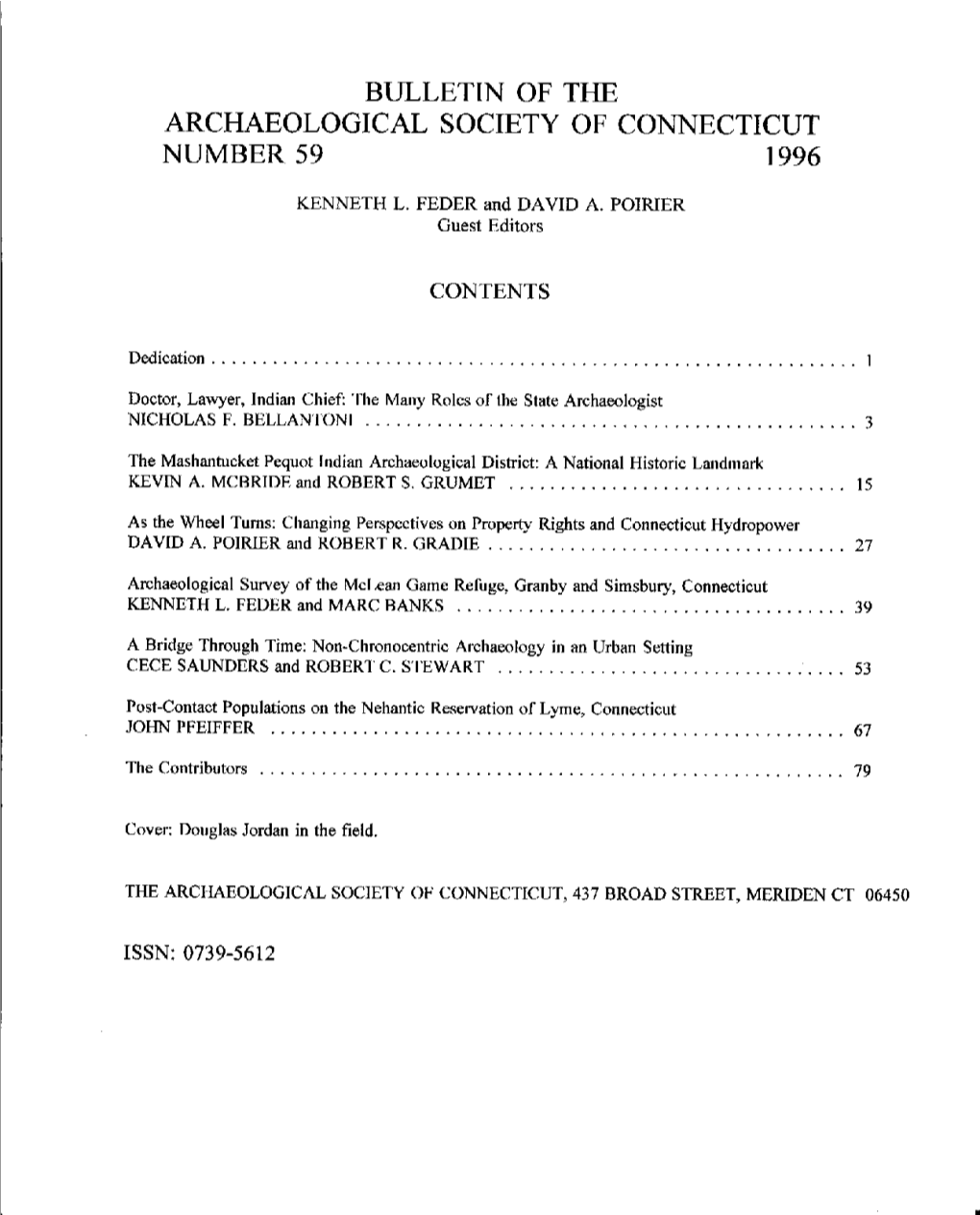 Bulletin of the Archaeological Society of Connecticut Number 59 1996