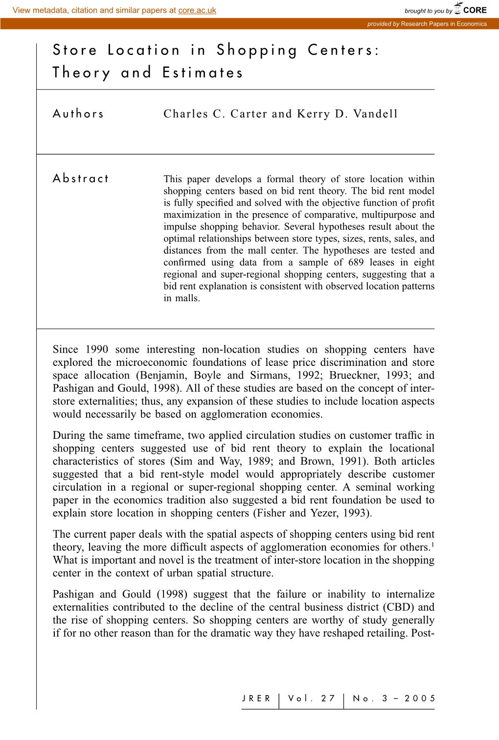 Store Location in Shopping Centers: Theory and Estimates