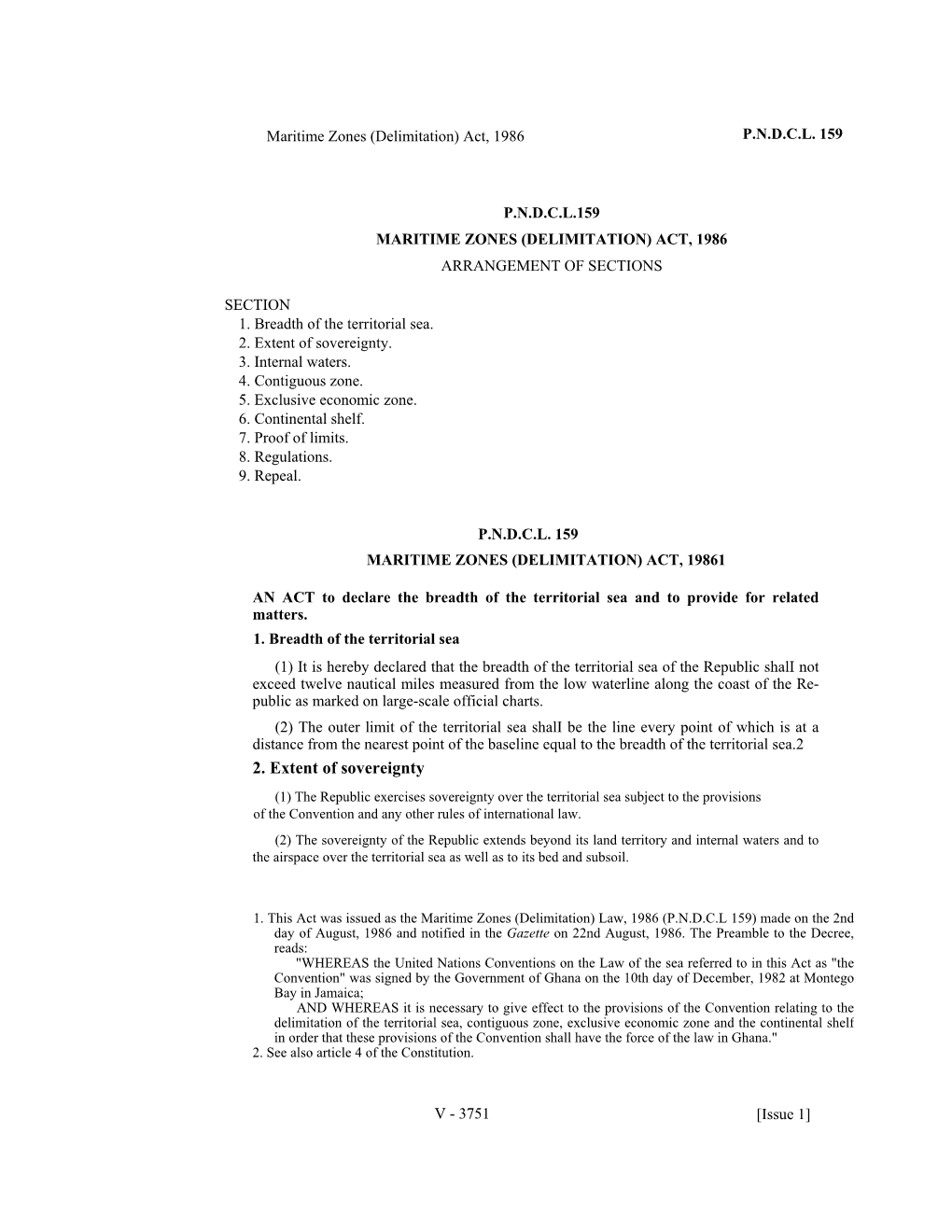 Maritime Zones Delimitation Law 1986 (P.N.D.C.L. 159)