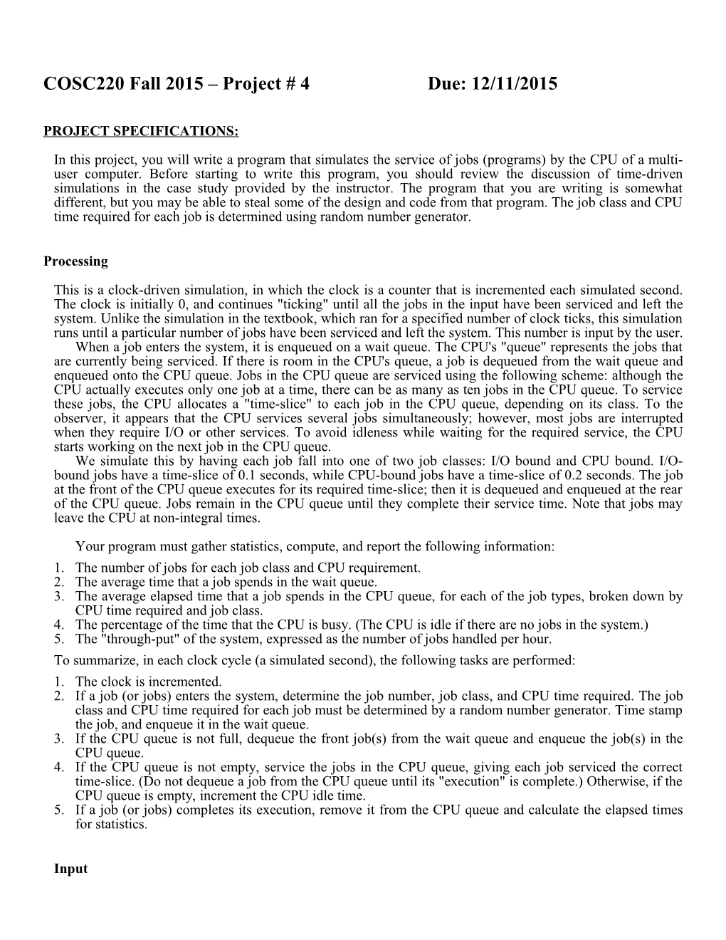 COSC 220 Project One: Baffles (Due Date: Feb 27, 2002) s1