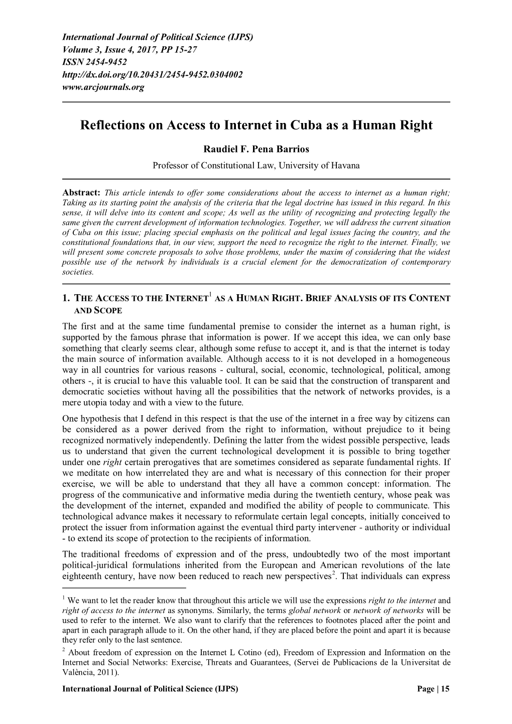 Reflections on Access to Internet in Cuba As a Human Right