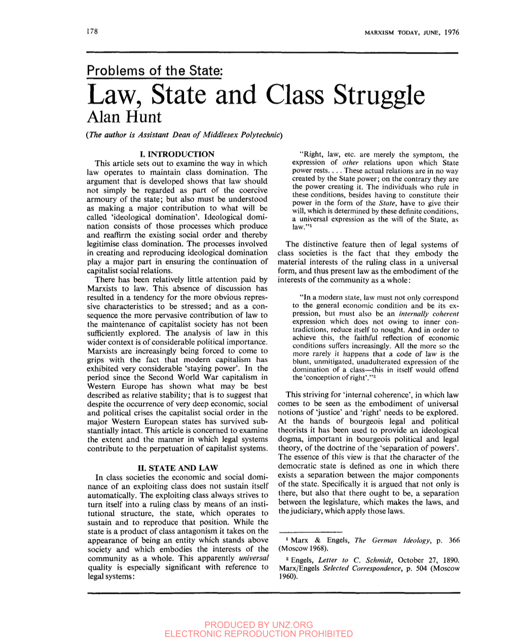 Law, State and Class Struggle Alan Hunt (The Author Is Assistant Dean of Middlesex Polytechnic)