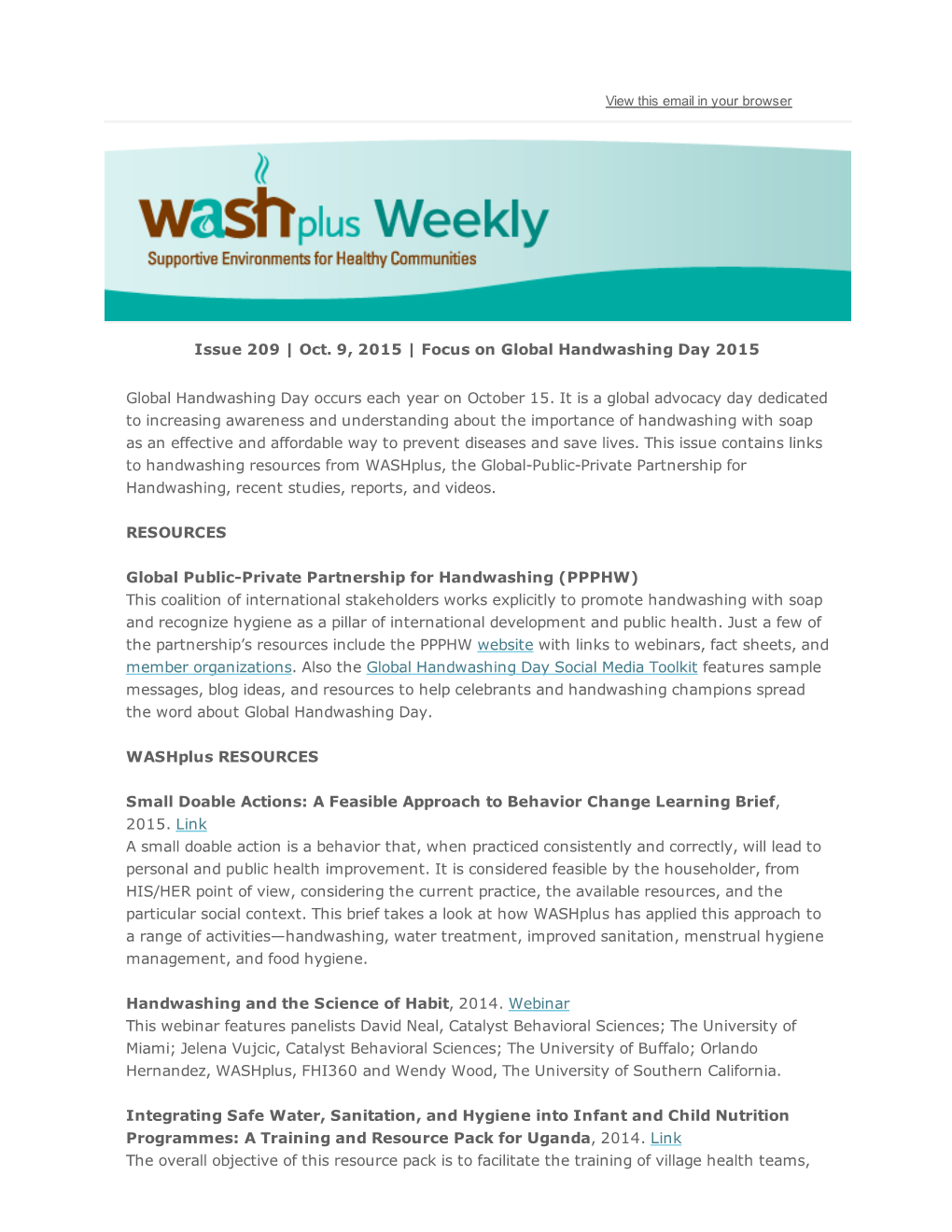 Issue 209 | Oct. 9, 2015 | Focus on Global Handwashing Day 2015