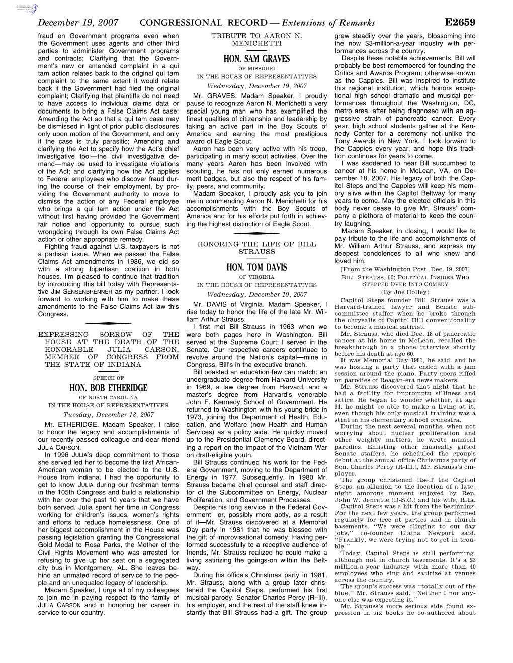 CONGRESSIONAL RECORD— Extensions of Remarks E2659 HON. BOB ETHERIDGE HON. SAM GRAVES HON. TOM DAVIS