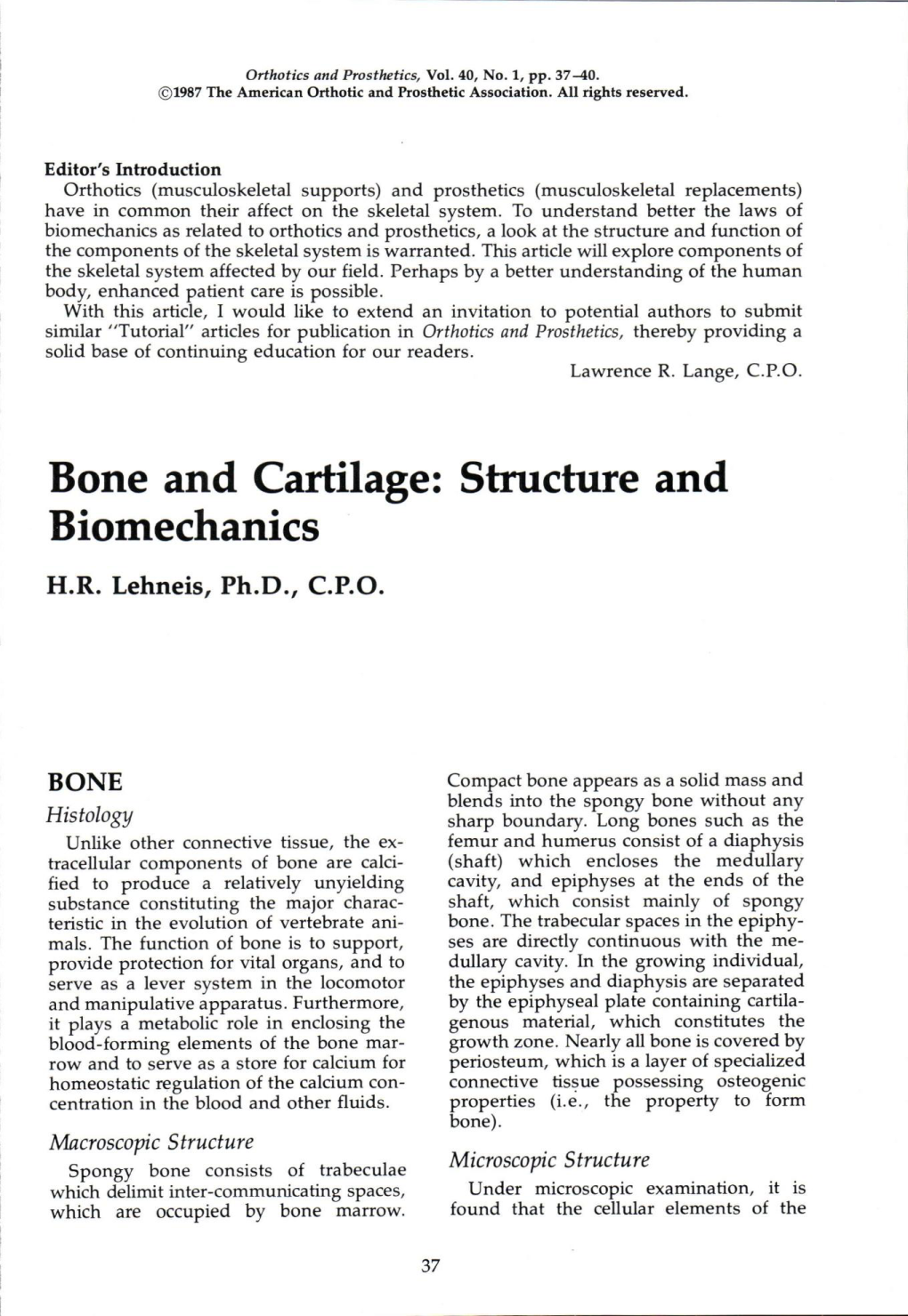 Bone and Cartilage: Structure and Biomechanics H.R