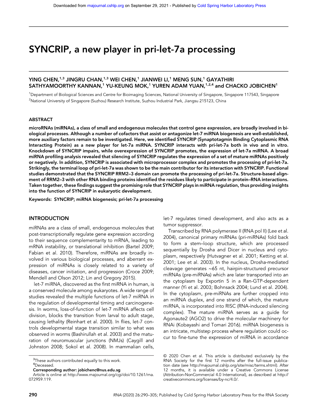 SYNCRIP, a New Player in Pri-Let-7A Processing