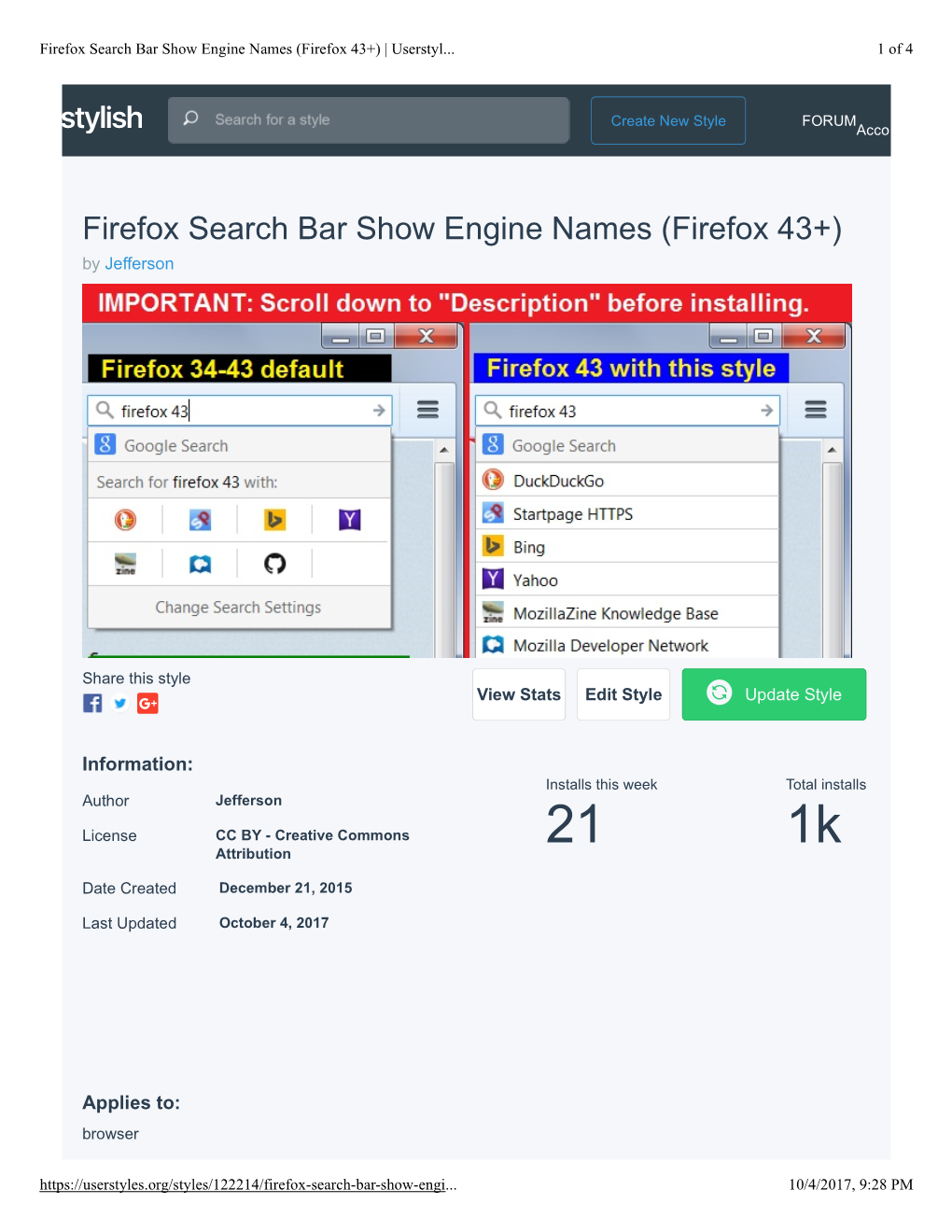 Firefox Search Bar Show Engine Names (Firefox 43+) | Userstyl