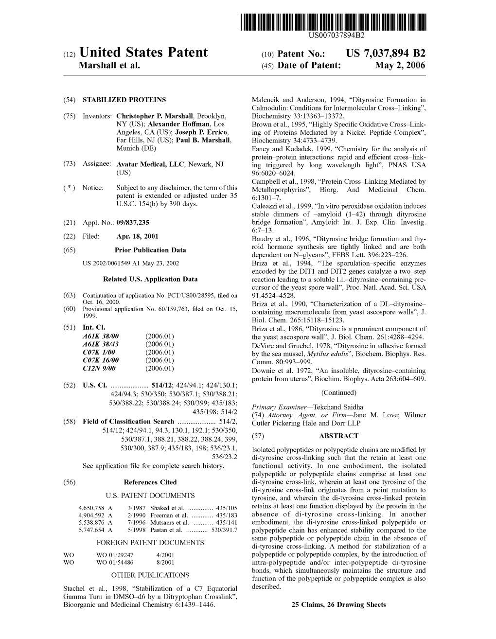 (12) United States Patent (10) Patent No.: US 7,037,894 B2 Marshall Et Al