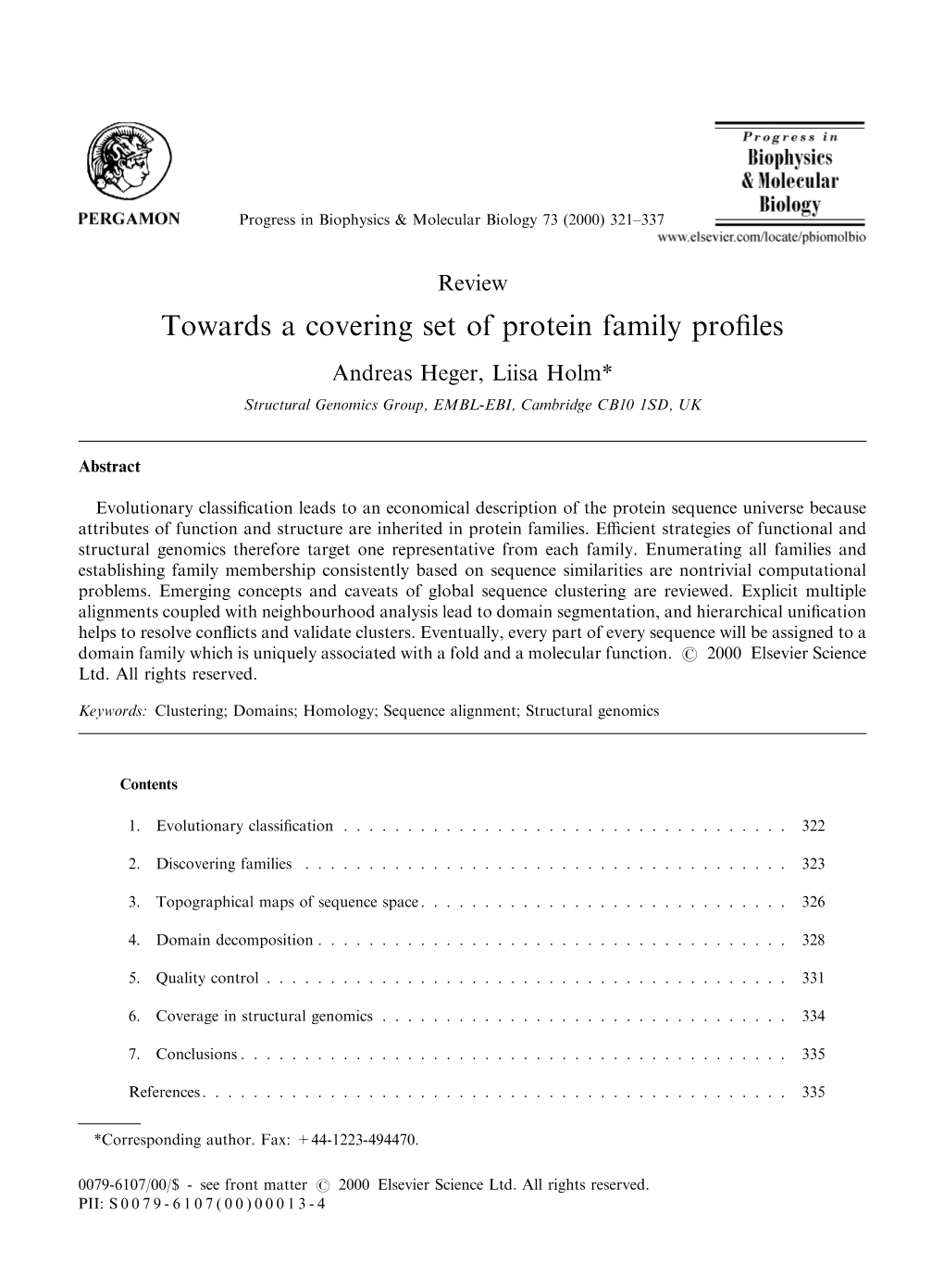 Towards a Covering Set of Protein Family Profiles