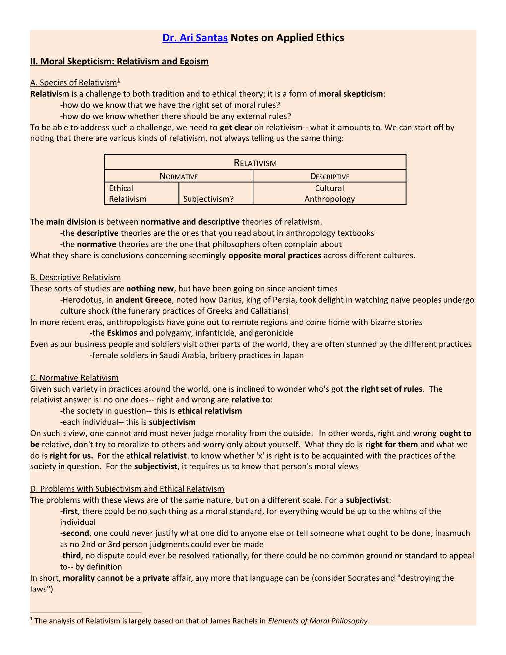 Dr. Ari Santas Notes on Applied Ethics