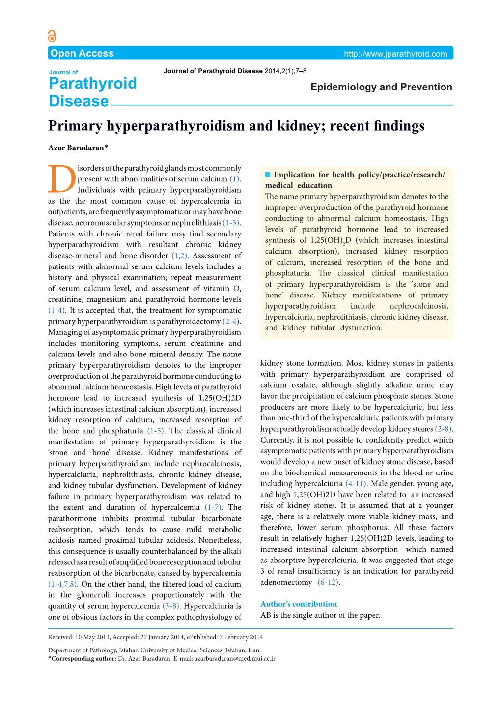 Primary Hyperparathyroidism and Kidney; Recent Findings