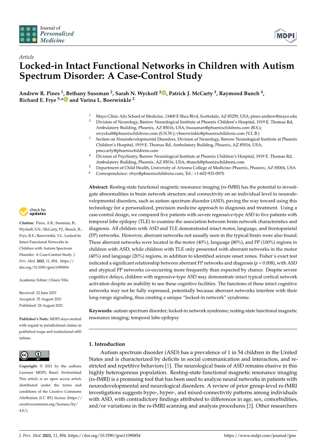 Locked-In Intact Functional Networks in Children with Autism Spectrum Disorder: a Case-Control Study