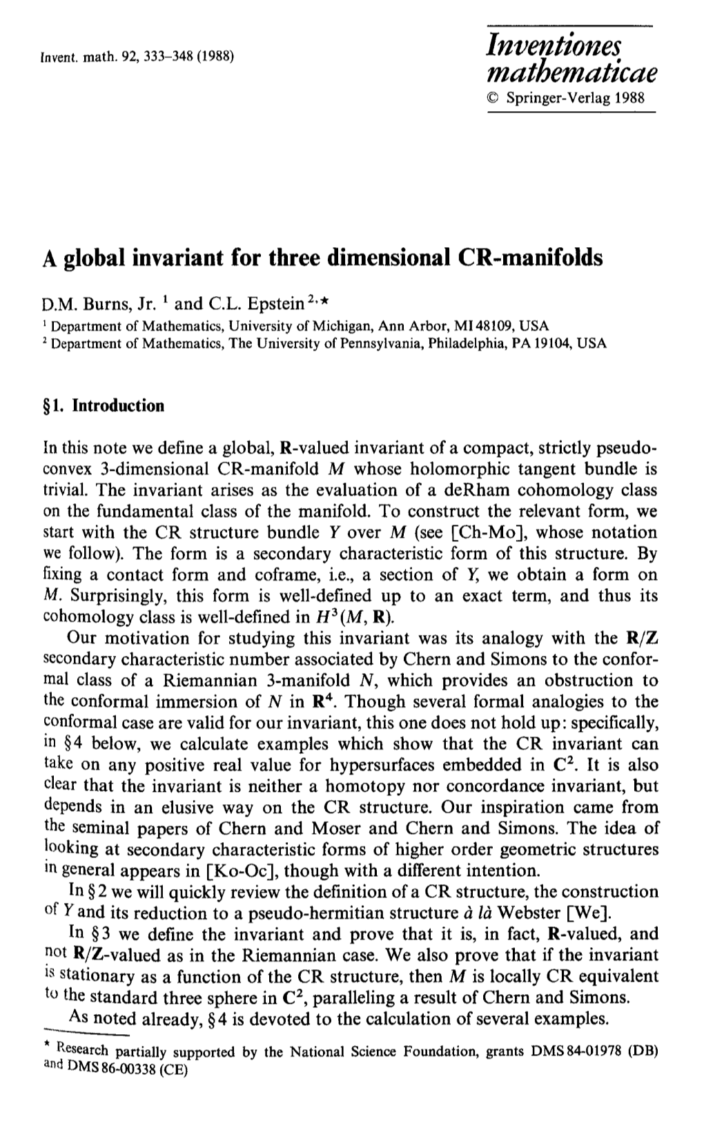 A Global Invariant for Three Dimensional CR-Manifolds