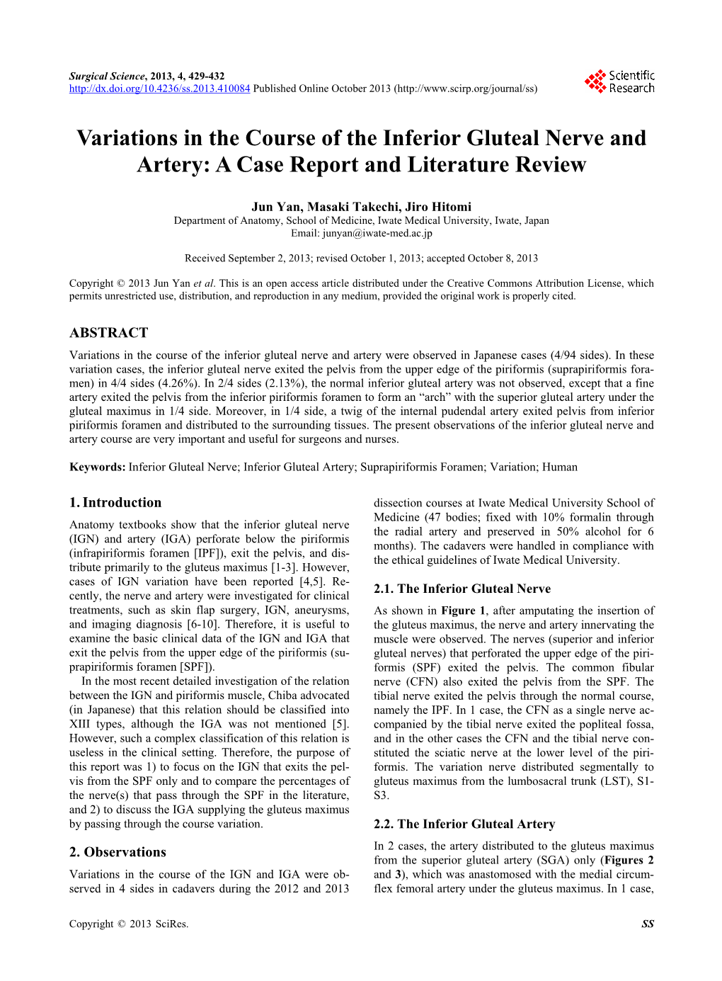 Variations in the Course of the Inferior Gluteal Nerve and Artery: a Case Report and Literature Review