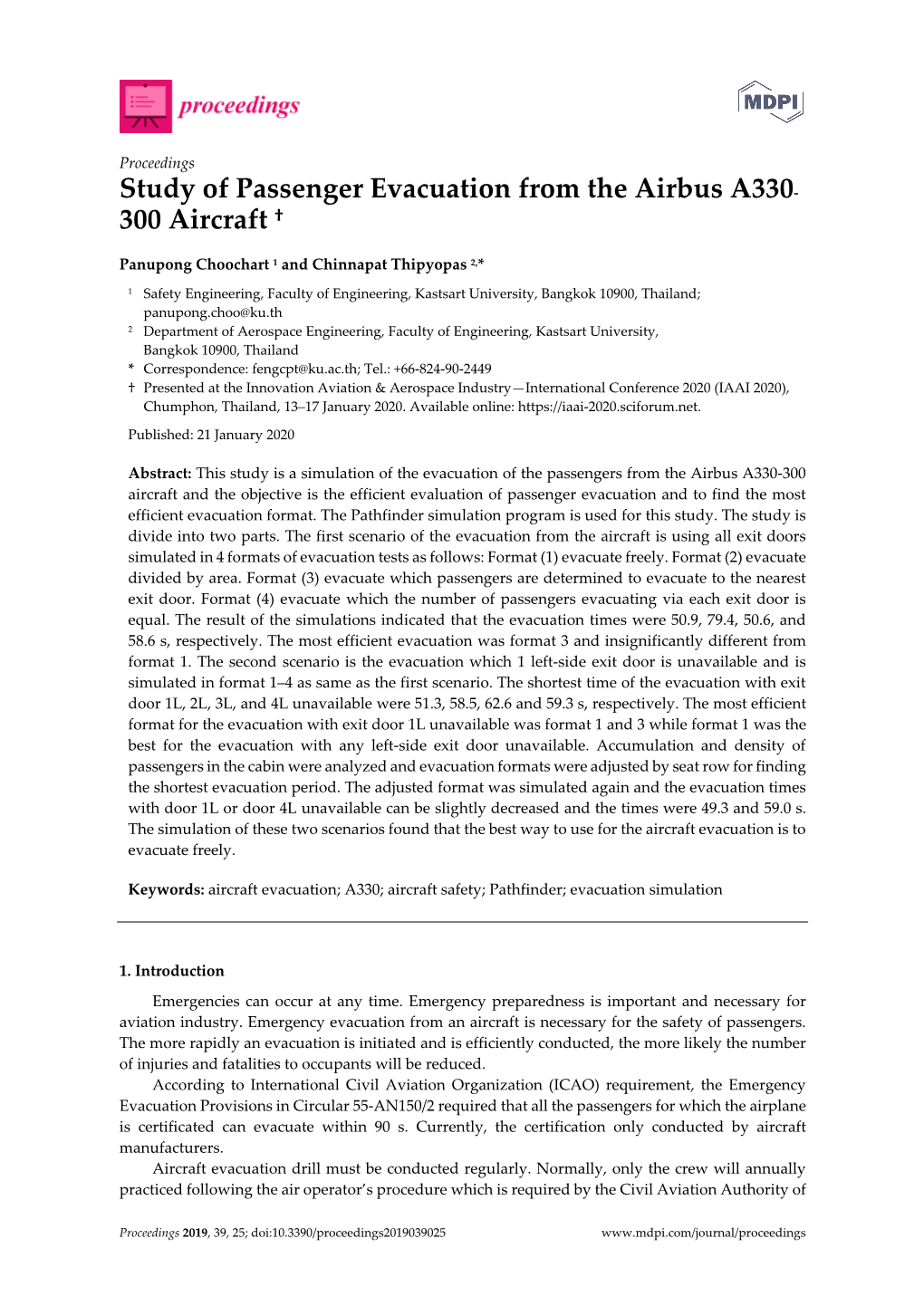 Study of Passenger Evacuation from the Airbus A330- 300 Aircraft †