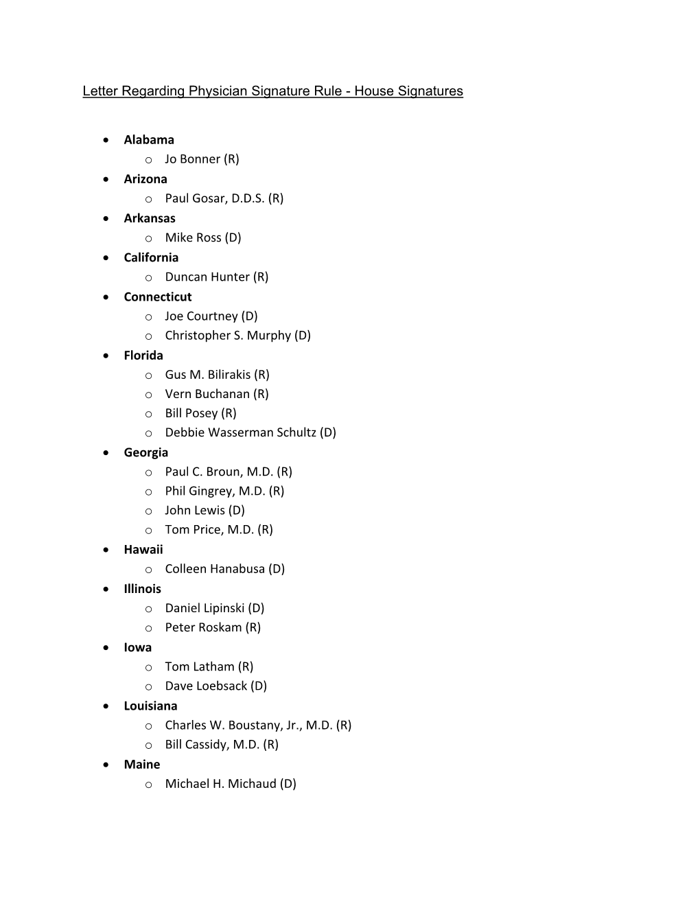 Letter Regarding Physician Signature Rule - House Signatures