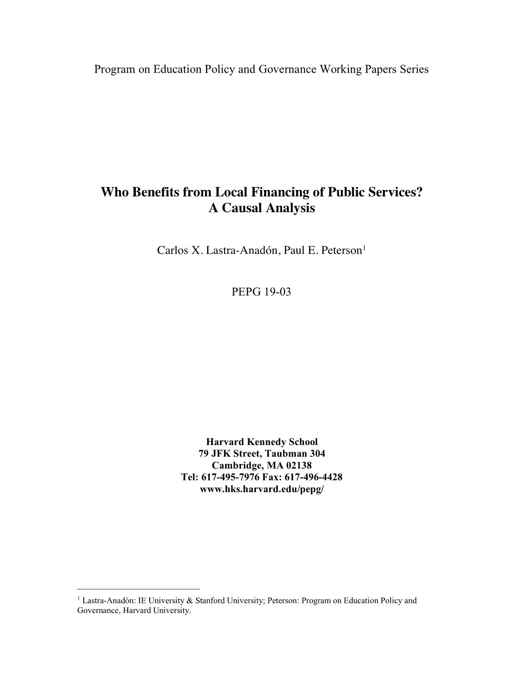 Who Benefits from Local Financing of Public Services? a Causal Analysis