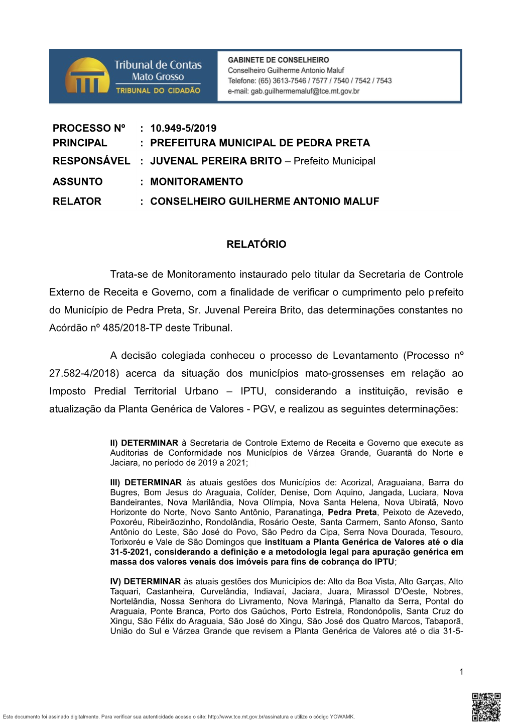 Processo Nº : 10.949-5/2019 Principal : Prefeitura