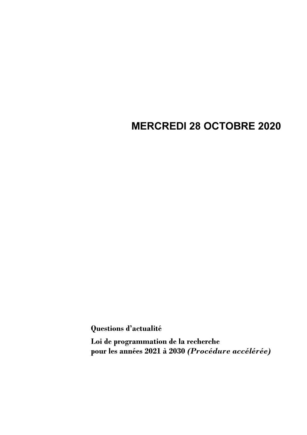 Mercredi 28 Octobre 2020