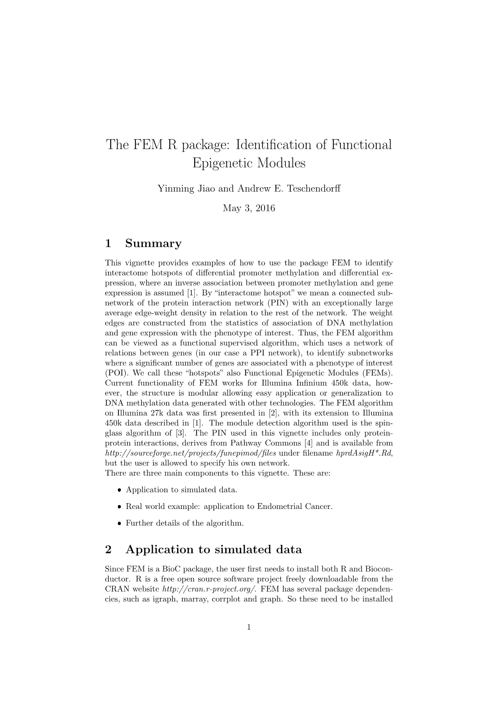 The FEM R Package: Identification of Functional Epigenetic Modules