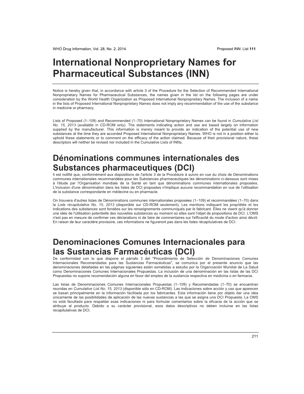 International Nonproprietary Names for Pharmaceutical Substances (INN)