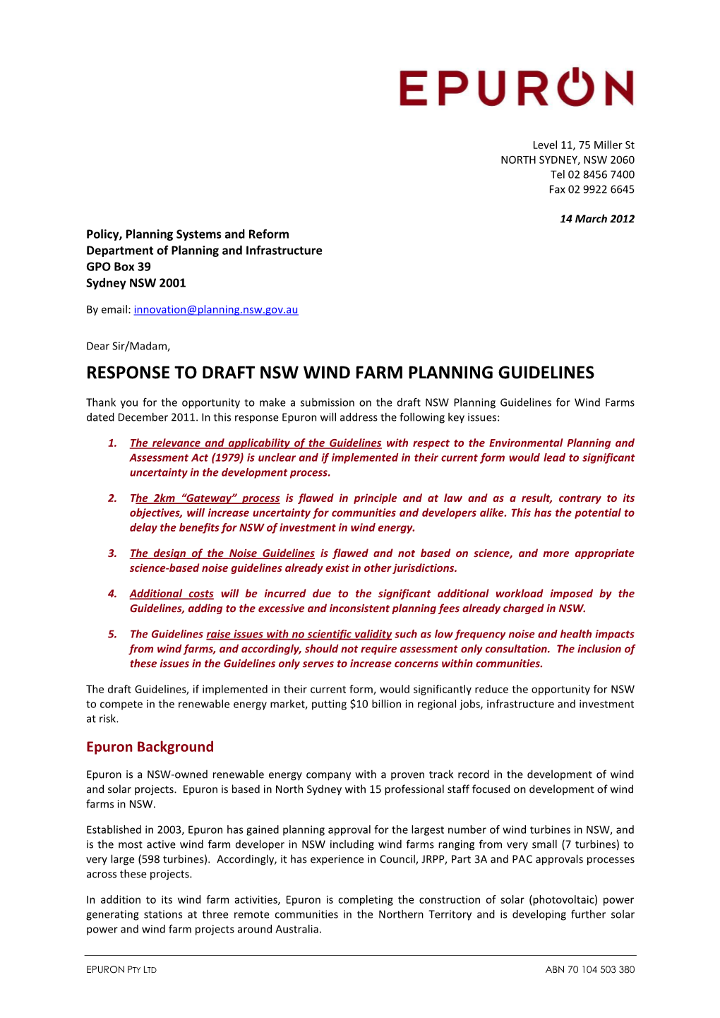Response to Draft Nsw Wind Farm Planning Guidelines