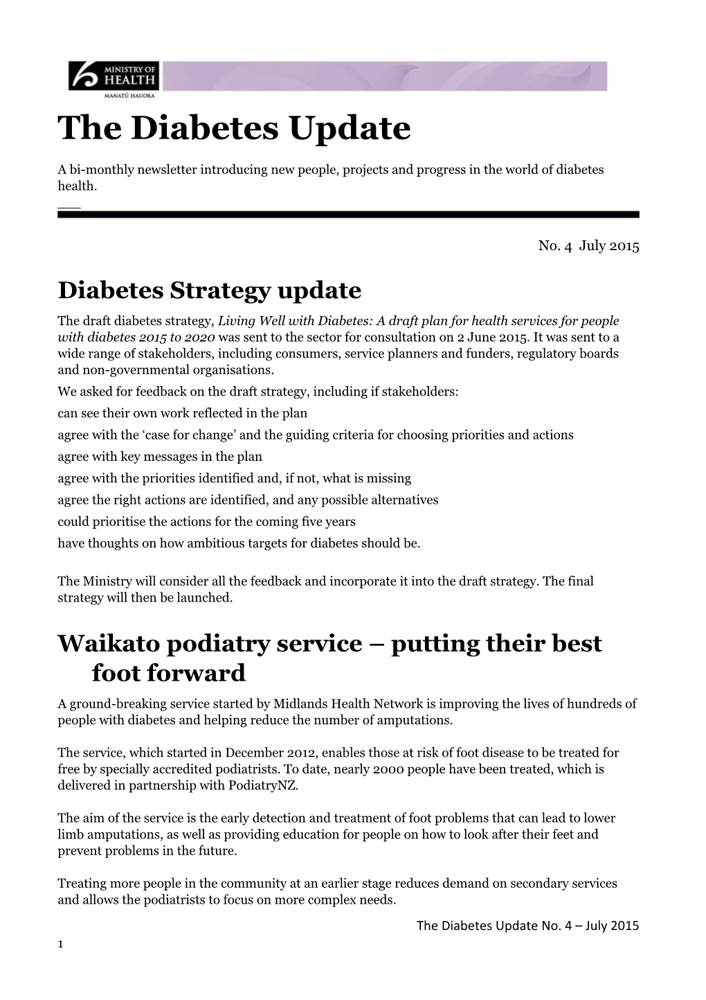 The Diabetes Update No. 4 July 2015