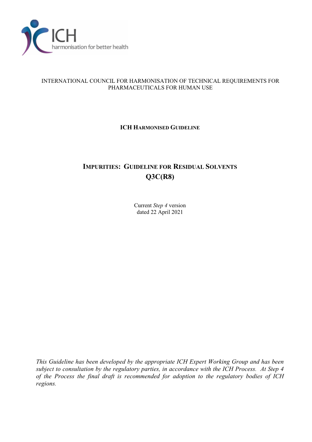 Impurities: Guideline for Residual Solvents Q3c(R8)