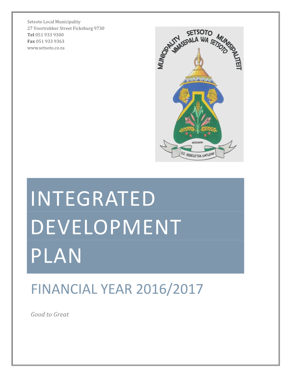 Integrated Development Plan Financial Year 2016/2017