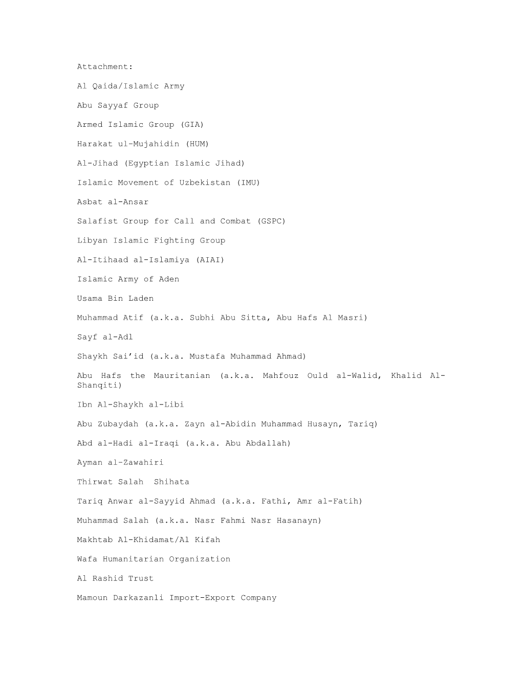 Insurance Circular Letter No. 31 (2001): Attachment List to CL