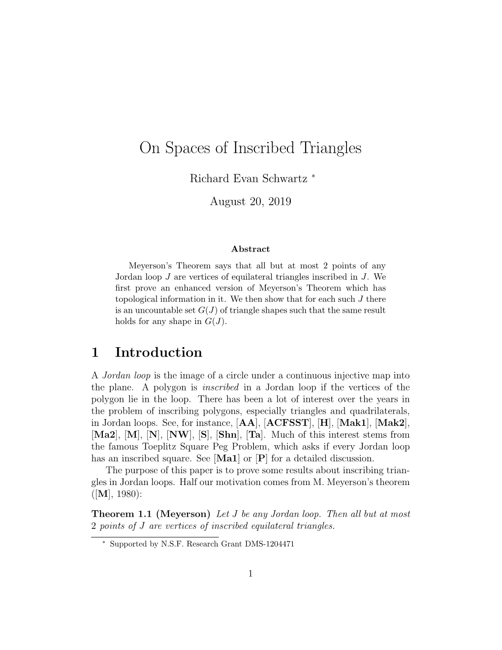 On Spaces of Inscribed Triangles