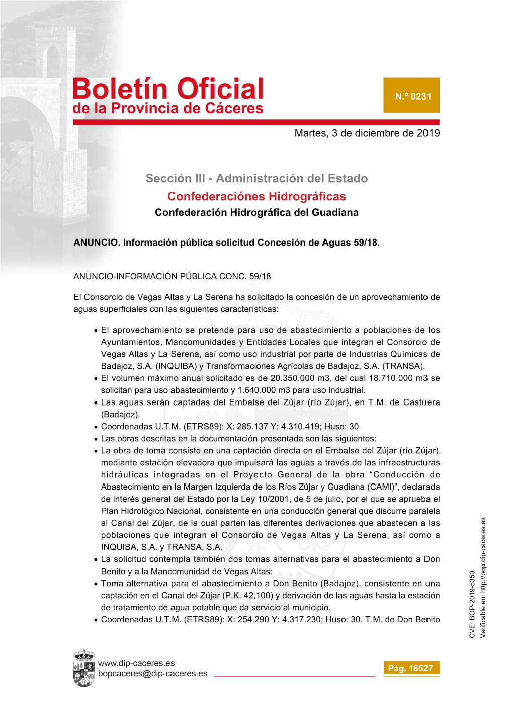 Sección III - Administración Del Estado Confederaciónes Hidrográficas Confederación Hidrográfica Del Guadiana