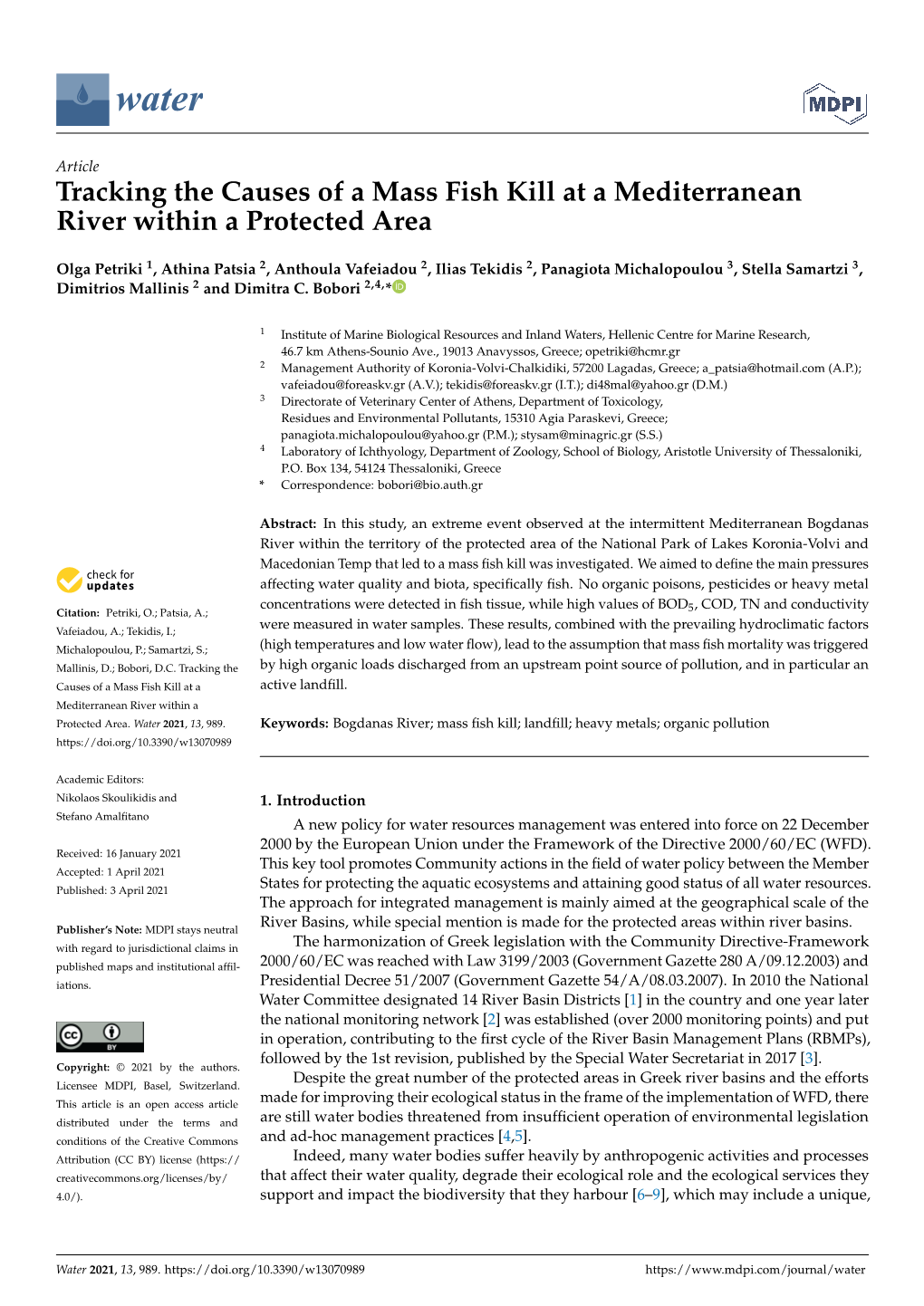 Tracking the Causes of a Mass Fish Kill at a Mediterranean River Within a Protected Area