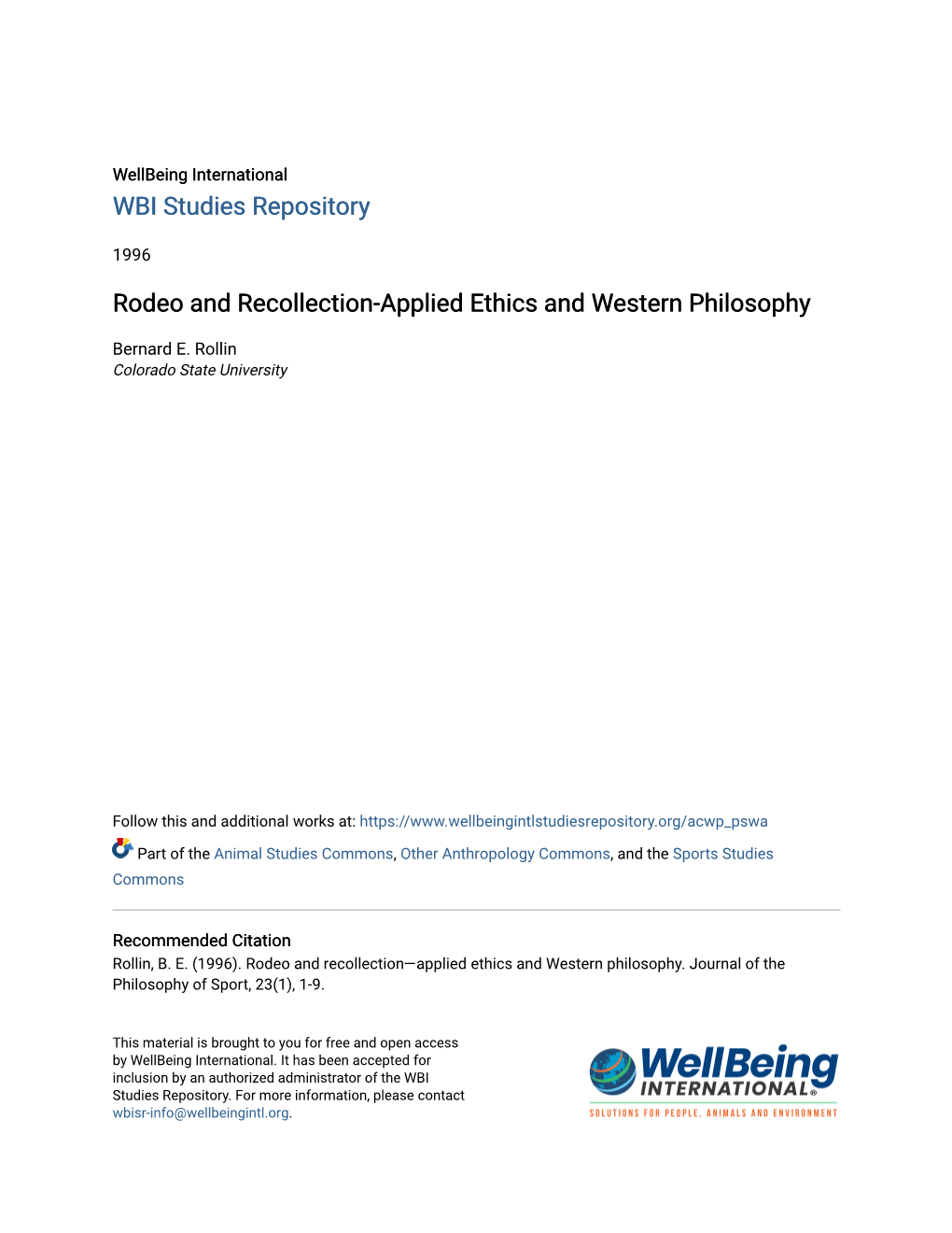 Rodeo and Recollection-Applied Ethics and Western Philosophy