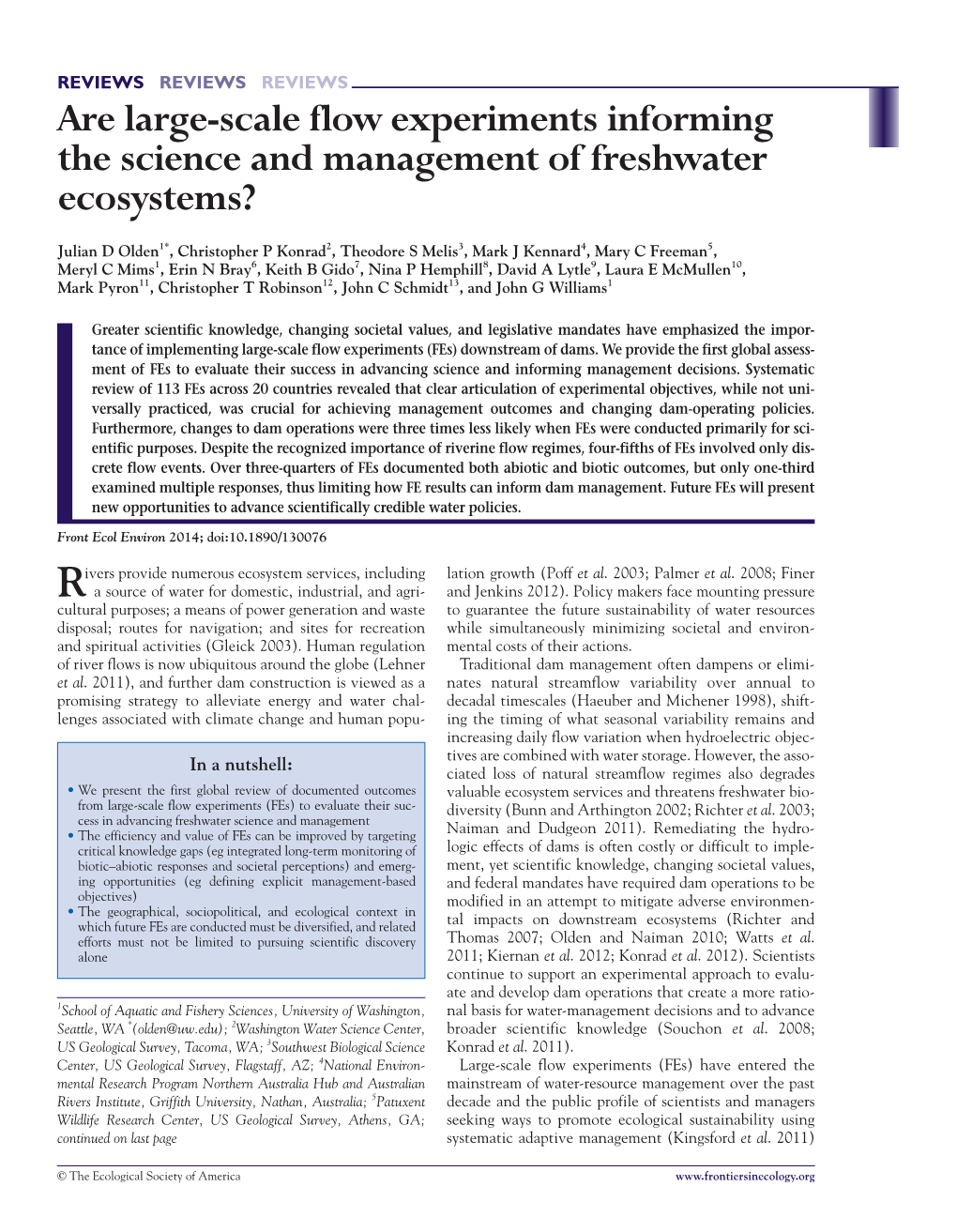 Are Large-Scale Flow Experiments Informing the Science and Management of Freshwater Ecosystems?