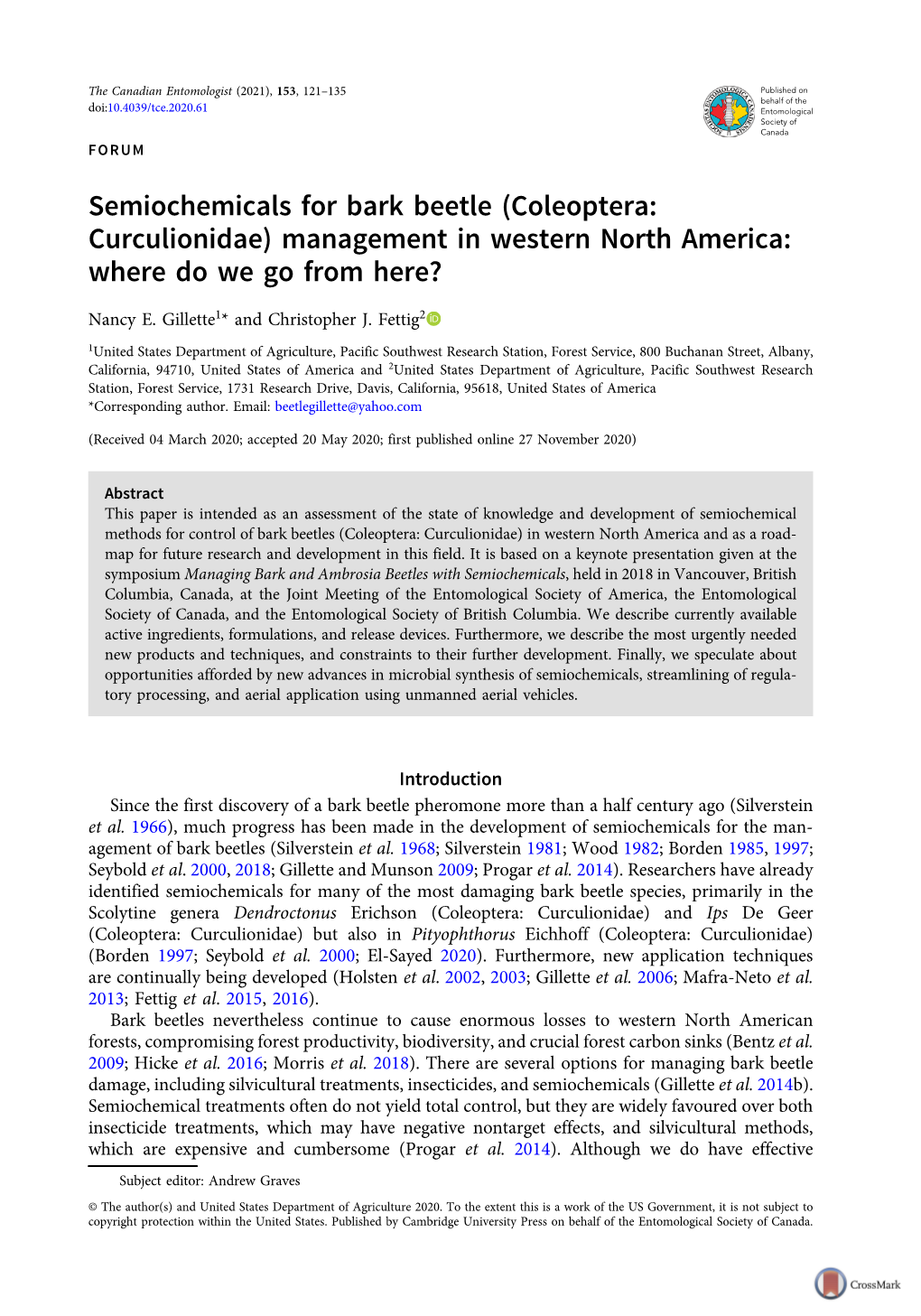 Semiochemicals for Bark Beetle (Coleoptera: Curculionidae) Management in Western North America: Where Do We Go from Here?