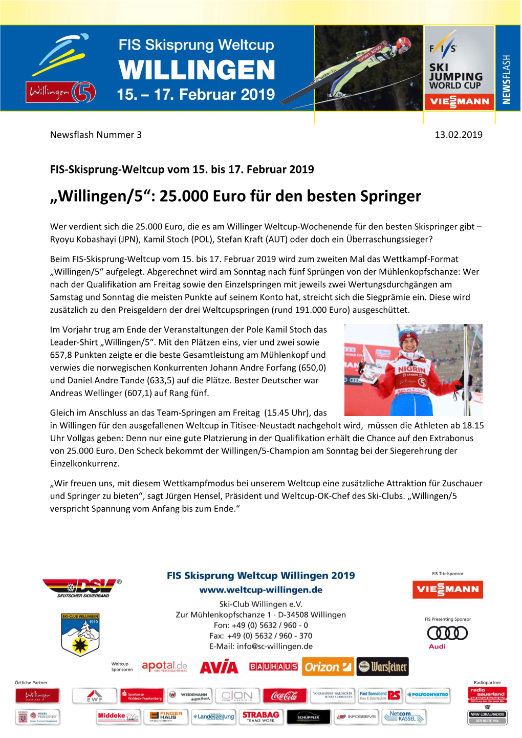 „Willingen/5“: 25.000 Euro Für Den Besten Springer